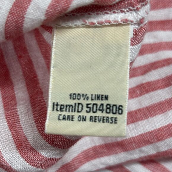 LL Bean Shirt Women's Medium Pink White Stripe 100% Linen Tunic Popover Top - Picture 7 of 8